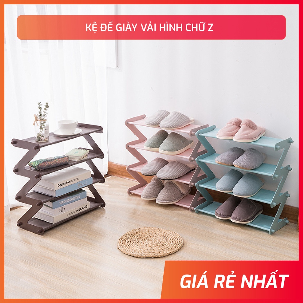 Kệ 4 Tầng Chữ Z Bằng Vải Dệt Để Sách Vở, Giày Dép, Vật Dụng Đa Năng Dành Cho Sinh Viên