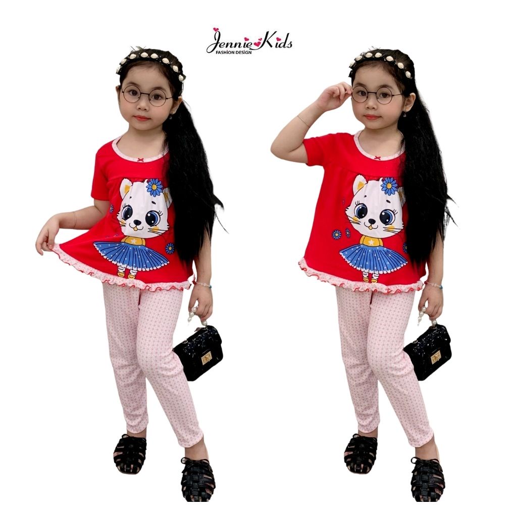 Đồ bộ bé gái, bộ bé gái quần dài cute baby doll thun cotton borrip VNXK Jennie kids J466