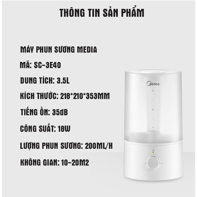 Máy Phun Sương Khuếch Tán Tinh Dầu Công Xuất Lớn HÀNG CHÍNH HÃNG MIDEA -3,5L