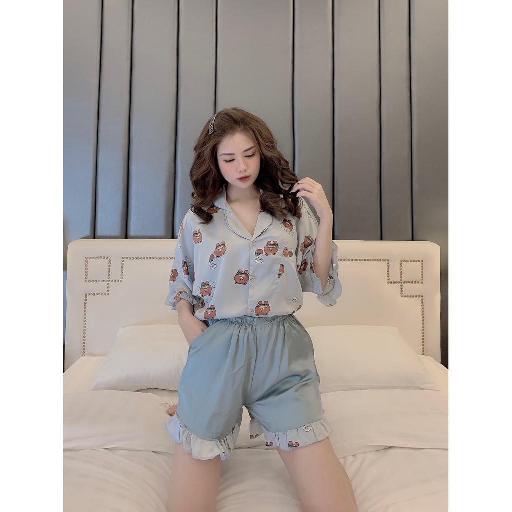 Đồ Bộ Pijama - [ẢNH THẬT+VIDEO] Bộ Satin Đùi Họa Tiết Mềm Mịn Mát | BigBuy360 - bigbuy360.vn