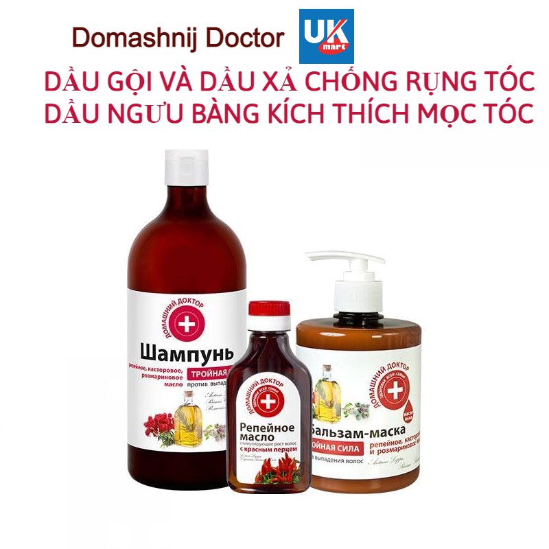 Bộ dầu gội và xả ba tác động chống rụng tóc Domashnij Doctor