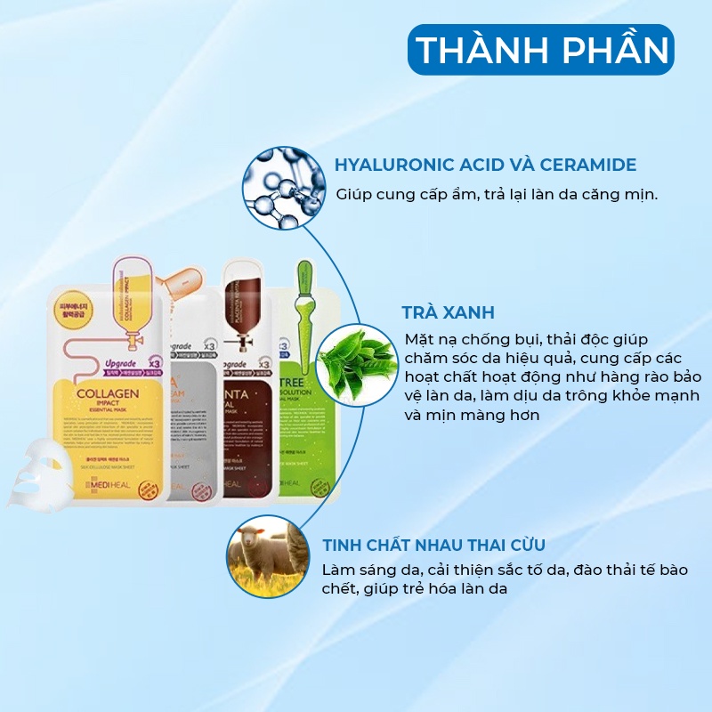 Hộp 10 Túi Mặt Nạ Giấy Dưỡng Trắng Da Dưỡng Ẩm Giảm Mụn Mediheal Hàn Quốc 24mlx10 Giúp Da Trắng Sáng Mềm Mịn