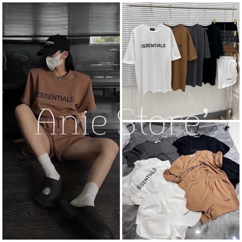Bộ Áo Thun Quần Cộc Essentials 🦋 Set Áo Phông Quần Short Dáng Rộng In Chữ 4 Màu 🦋