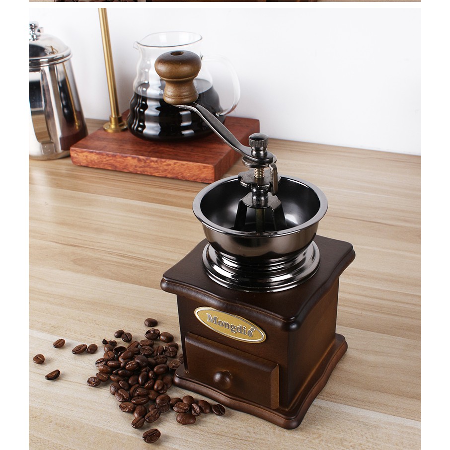 Máy Xay Hạt Cafe Bằng Tay Vỏ Gỗ Kiểu Dáng Vintage - Lưỡi Xay Bằng Gốm Siêu Bền - Có Thể Điều Chỉnh Độ Mịn