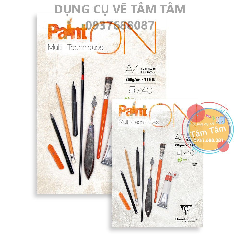 [ TÂM TÂM ]-Sổ vẽ đa năng Clairefontaine, Paint On Multi Techniques Clairefontaine-
