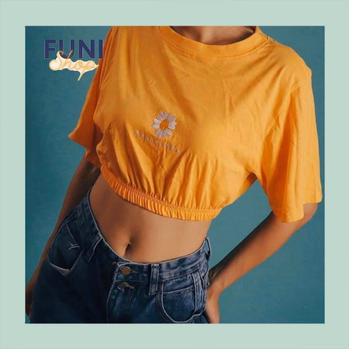 Áo Croptop Bo Thêu Hoa Cúc