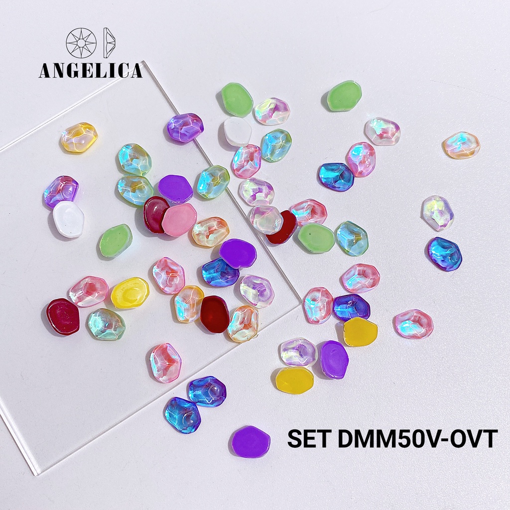 Set Mix Đá Nail Mắt Mèo Hình Oval Chân Vàng Trang Trí Móng ANGELICA DMM50V