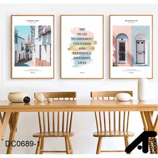Set tranh canvas phong cảnh đường phố châu Âu và chữ màu pastel 30x40 (1038) DC0689-1