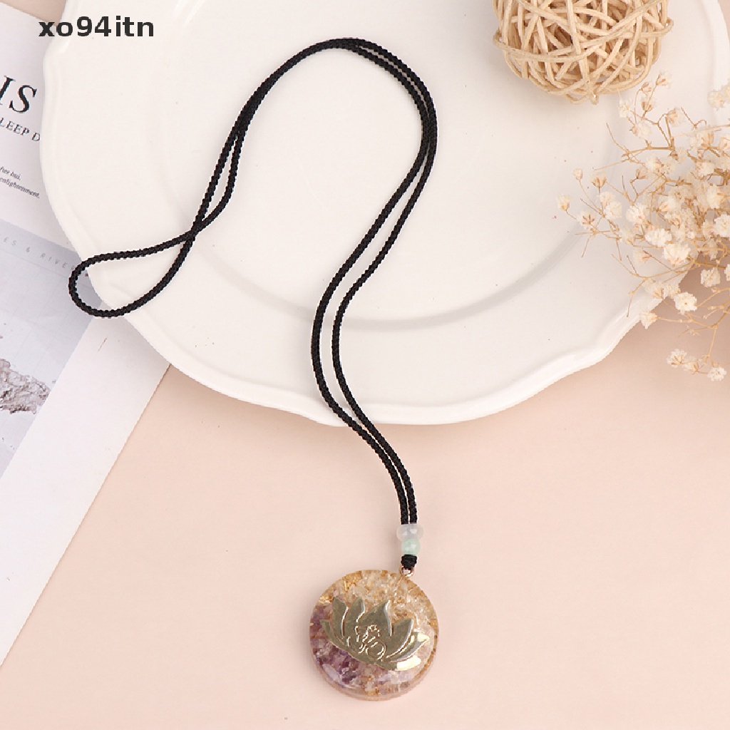 【tn】 Orgonite Amethyst Energy Pendant Yoga Lotus Orgonite Handcraft Necklace Pendant .