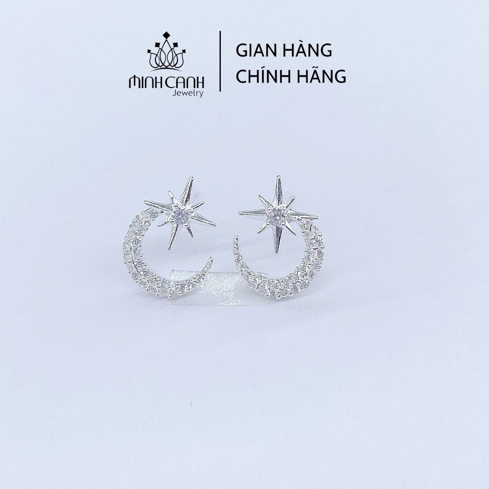 Khuyên Tai Bạc Hình Trăng Sao Chốt Thẳng - Minh Canh Jewelry