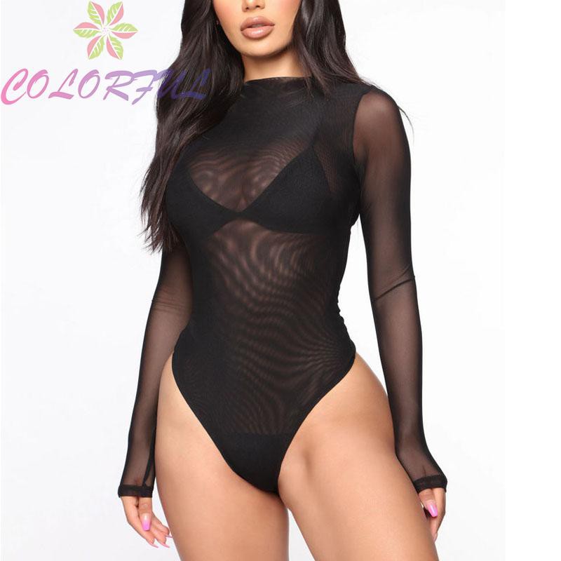 Bodysuit Dài Tay Xuyên Thấu Gợi Cảm Cho Nữ