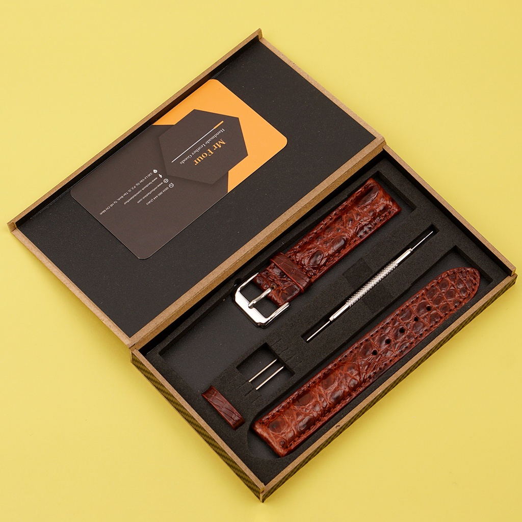 Dây Đồng Hồ Da Cá Sấu Nâu Đỏ - Dây Da Đồng Hồ MrFour | Crocodile Leather Watch Bands