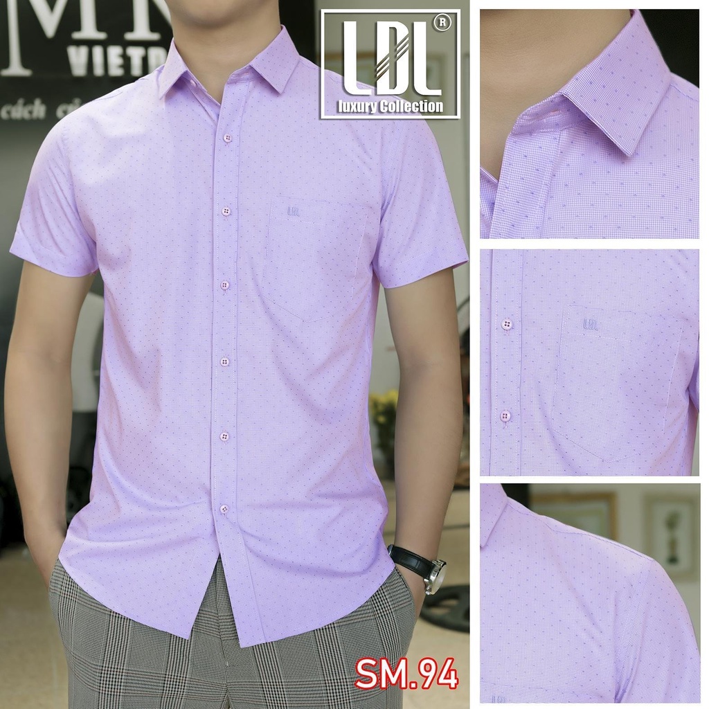 Áo Sơ Mi Nam Cộc Tay Chấm Bi Chất Liệu BAMBOO Hạn Chế Nhăn Nhàu Thấm Hút Mồ Hôi Thương Hiệu LDL