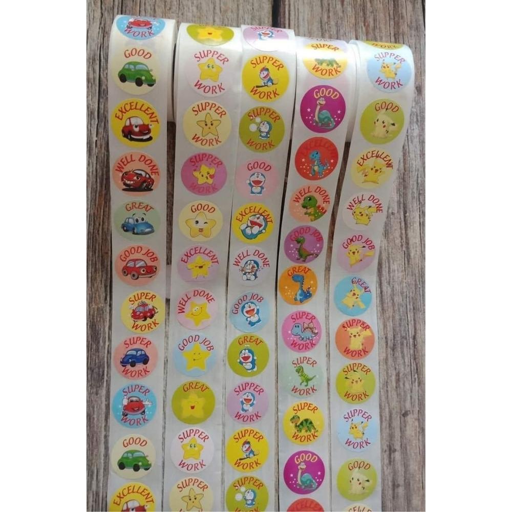 Sticker cuộn 500 hình dán các nhân vật hoạt hình và icon dễ thương, sticker trang trí dán sổ khen thưởng học sinh