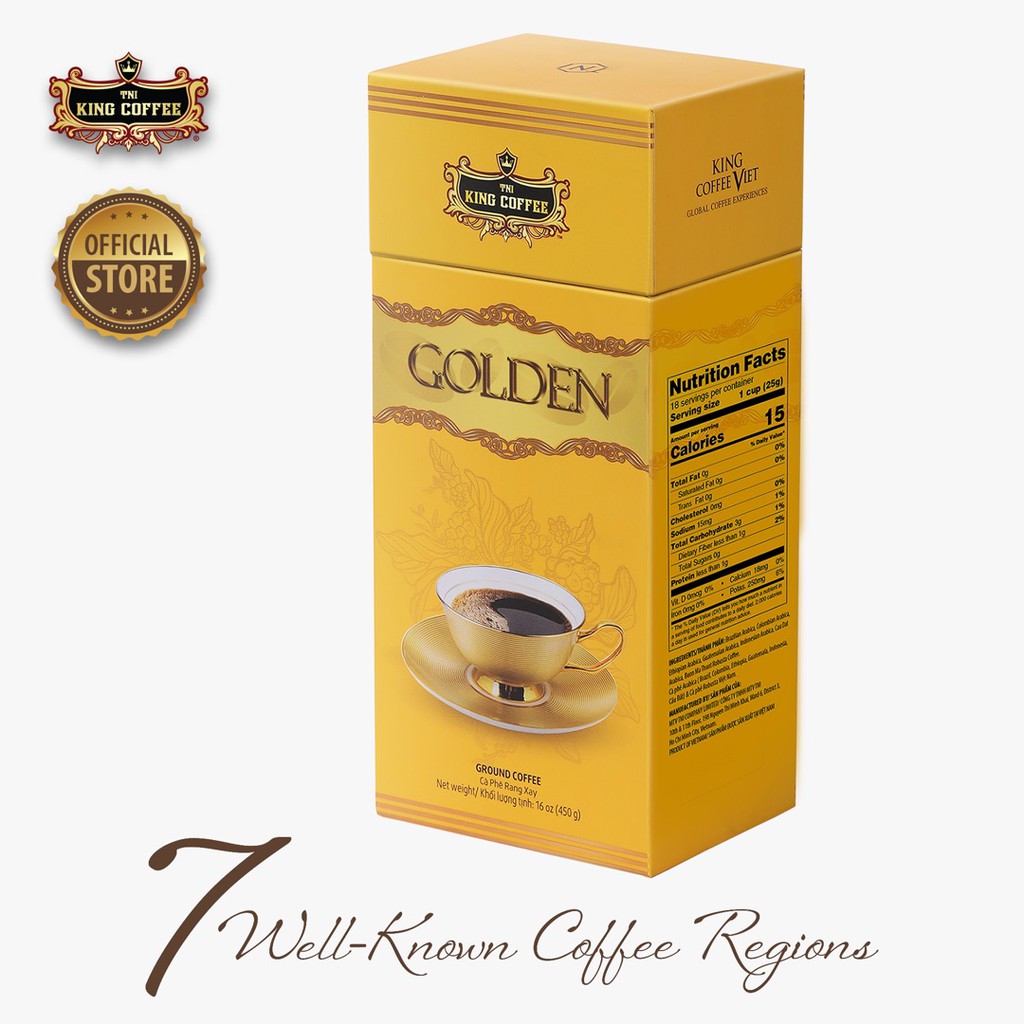 Cà Phê Rang Xay Cao Cấp Golden KING COFFEE - Hộp cao cấp 450g - cà phê Arabica & cà phê Robusta Việt Nam