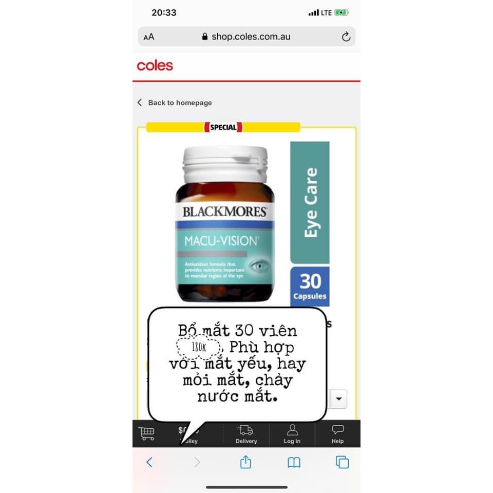 [SẴN, BILL ÚC] Viên Bổ Mắt Blackmores Eye Health Macu-Vision (30 viên) [beNineteen] | BigBuy360 - bigbuy360.vn