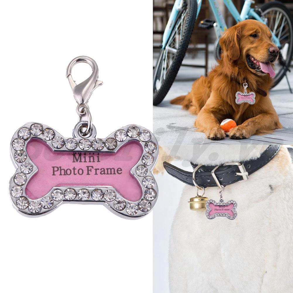 Pet Cat Dog ID Tags Customized Personalized Bone Shaped Alloy Crystal Tag