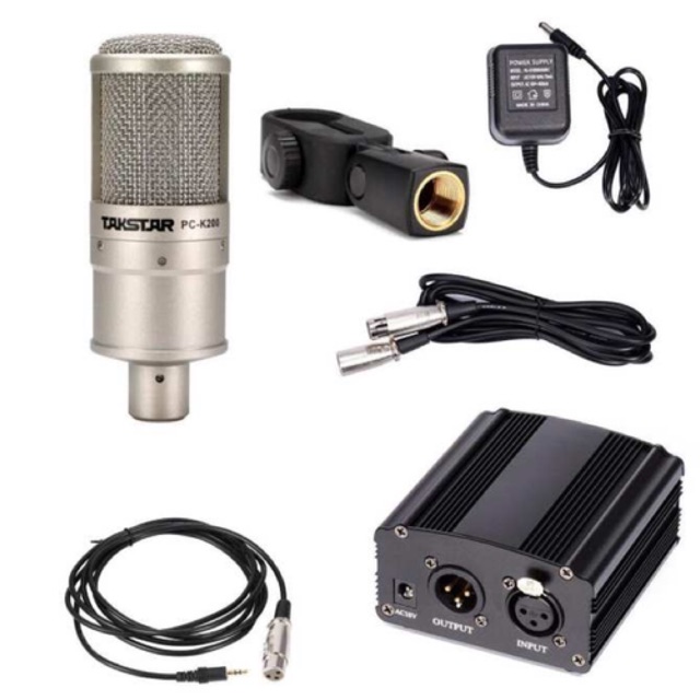 Combo thu âm Mic PC K200-Nguồn 48V kèm 2 dây mic bảo hành 6 tháng