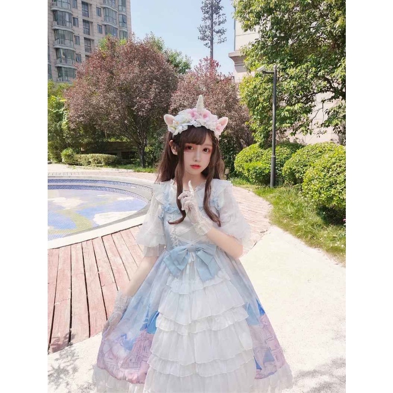 Đầm lolita chính hãng thiết kế bán chạy ~ Nhà máy sản xuất ở thành phố bầu trời có dây đeo