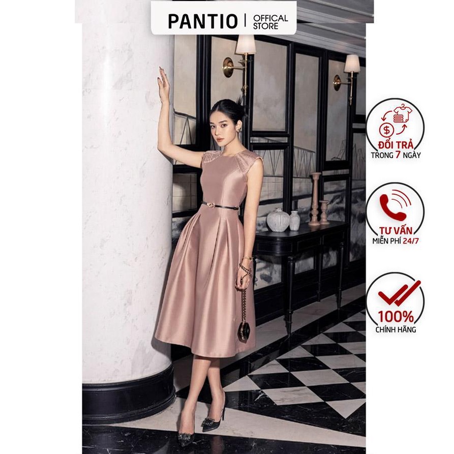 FDP92850 - Đầm dạo phố chất liệu vải tafta dáng xòe xếp ly sát nách - PANTIO
