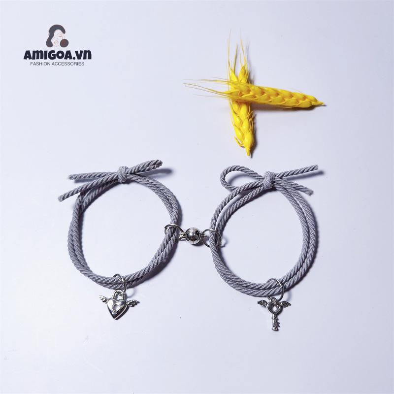 Vòng Đeo Tay Cặp Dây Bện Từ Tính Hình Trái Tim Đơn Giản Dành Cho Cặp Đôi