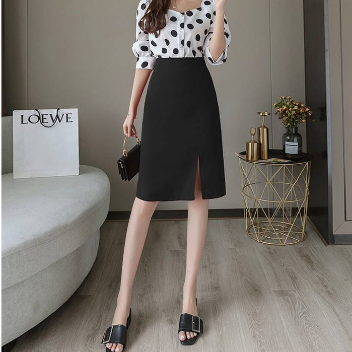 Chân váy chữ A xẻ trước dài 60cm màu đen CRCAV18 | BigBuy360 - bigbuy360.vn