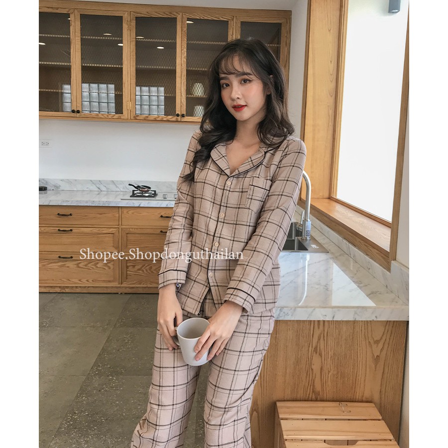 Bộ ngủ pijama nhung tăm dài tay