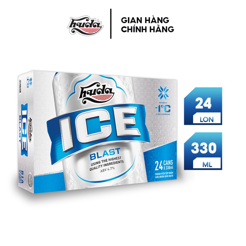 Thùng 24 lon bia Huda Ice Blast (330ml/lon)