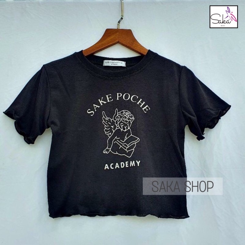 Áo croptop nữ tay ngắn cuốn biên in chữ dễ thương