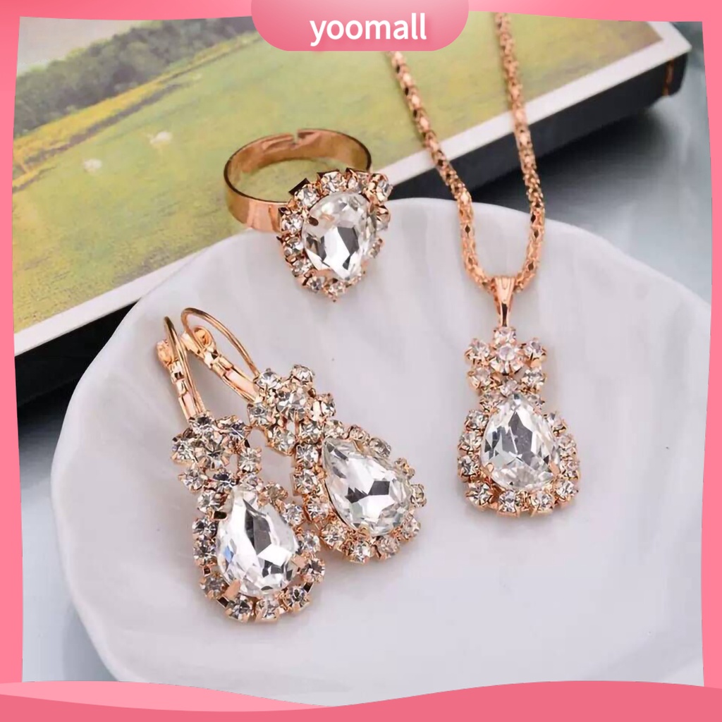 Bộ Trang Sức Bằng Hợp Kim Đính Đá Hình Giọt Nước 3 Món Màu Sắc Tươi Sáng