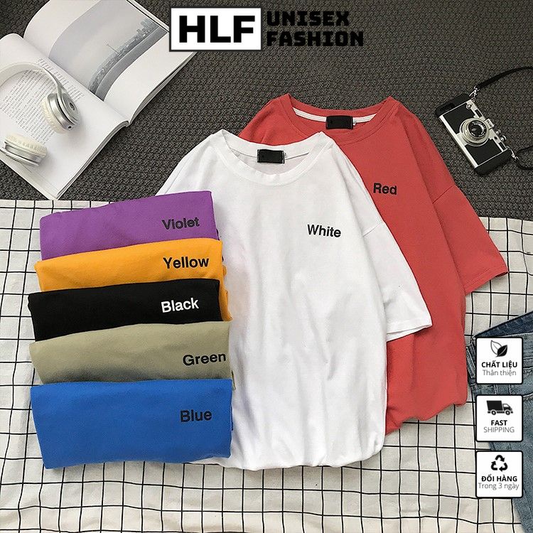 Áo thun trơn tay lỡ form rộng Unisex 7 màu chữ, áo phông form rộng tay lỡ HLFashion