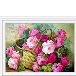 Tranh thêu chữ thập Giỏ Hoa Hồng 88868 kt 64x48cm