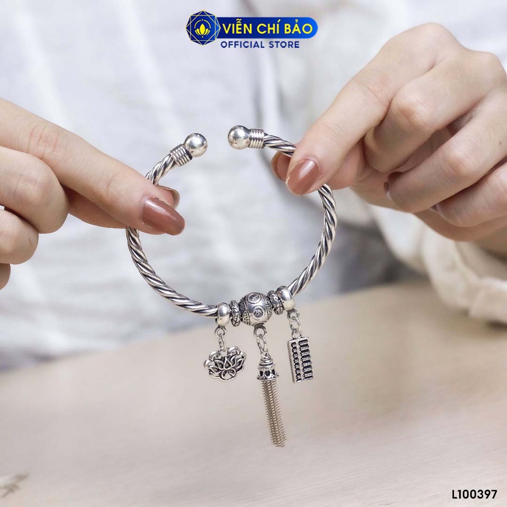 Kiềng tay bạc nữ khắc thần chú Om Mani Padme Hum bạc Thái 925 thời trang phụ kiện trang sức nữ Viễn Chí Bảo L100397