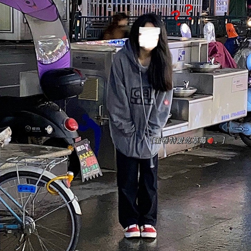 Áo Hoodie Dáng Rộng Thêu Chữ Thời Trang Cho Nữ