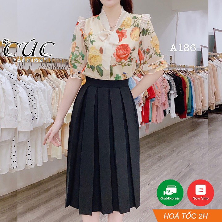 Chân váy xếp ly to dáng dài cao cấp công sở Cúc Fashion váy xếp li to