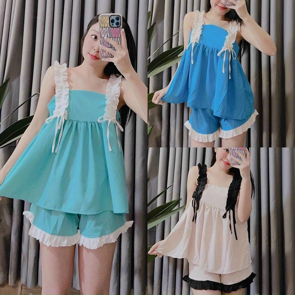 Đồ bộ đùi mặc nhà nhún bèo xinh