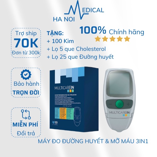 BẢO HÀNH TRỌN ĐỜI - Máy đo mỡ máu và đường huyết 3 TRONG 1 MultiCare-In đo ĐƯỜNG HUYẾT, MỠ MÁU, CHOLESTEROL chính hãng.