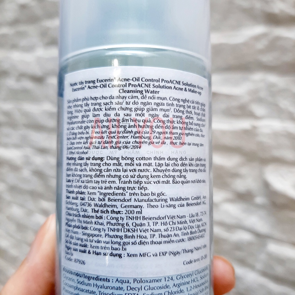 EUCERIN Pro Acne & Make Up Cleansing Water 200mL & 400mL - Nước Tẩy Trang Dành Cho Da Mụn