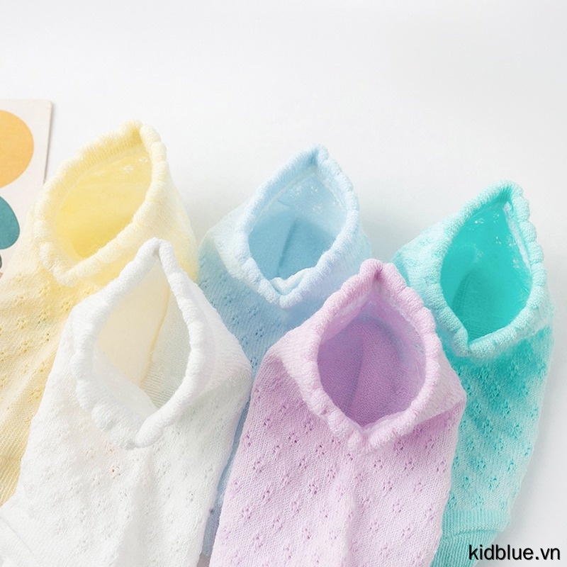 Set vớ cotton cổ thấp mềm mại phối ren lưới thoáng khí thoải mái thời trang thường ngày dành cho trẻ em
