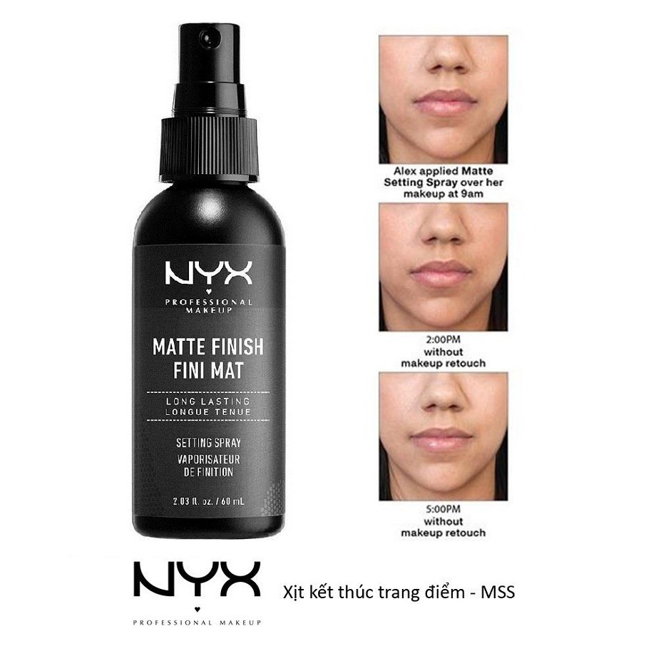 Xịt Khóa Nền Cố Định Lớp Trang Điểm Cho Da Dầu, Hỗn Hợp NYX Matte Finish Long Lasting Setting Spray 60ml