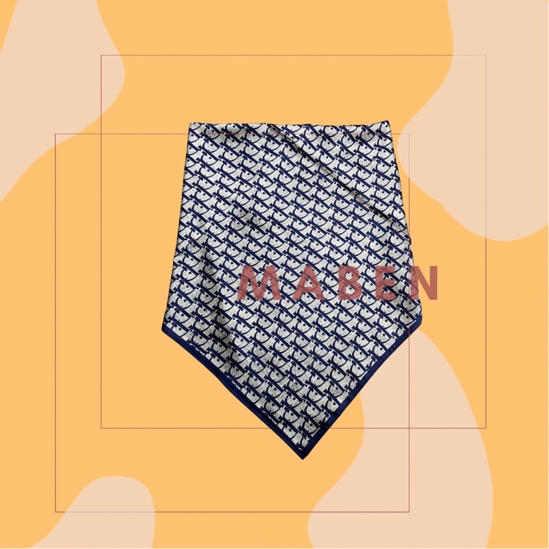 Khăn turban lụa vuông đa năng cột tóc size 70cm in hình chữ Di - Maben