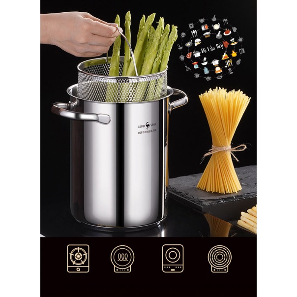 Nồi cao có nắp kèm rổ chiên inox 304 bóng SSGP kích thước 24.5x28cm, 1282g, 4178ml