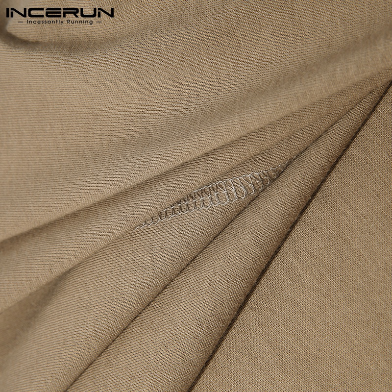Áo cotton INCERUN dài tay cổ tròn có độ co giãn thoải mái dành cho nam