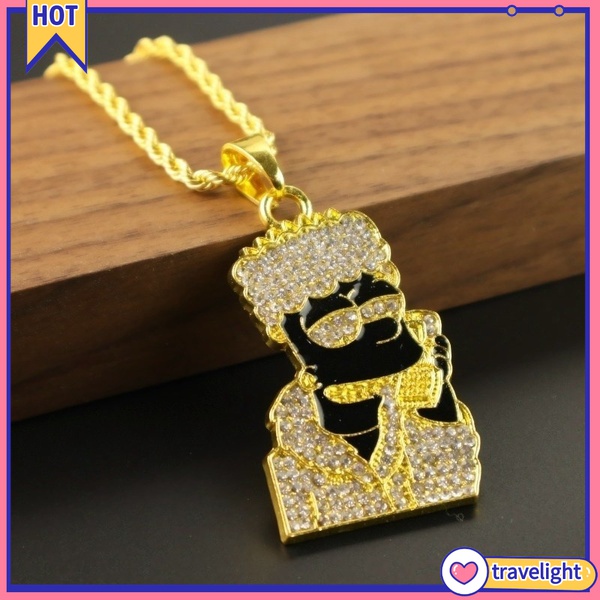 [Travelight] Vòng cổ mặt hình Simpson hoạt hình đính đá phong cách hip hop cho nam