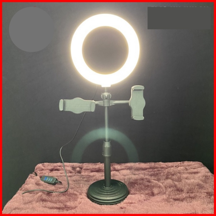 Đèn Livestream Để Bàn 3 Chế Độ Sáng - Kẹp 2 Điện Thoại Có Đèn Hỗ Trợ, Quay Tiktok, Make Up