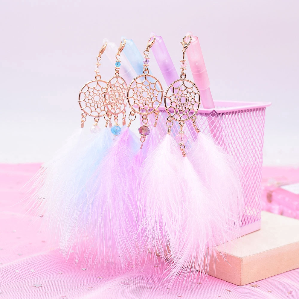 Bút mực gel họa tiết Dreamcatcher gắn lông vũ dùng cho trường học/văn phòng/quà tặng