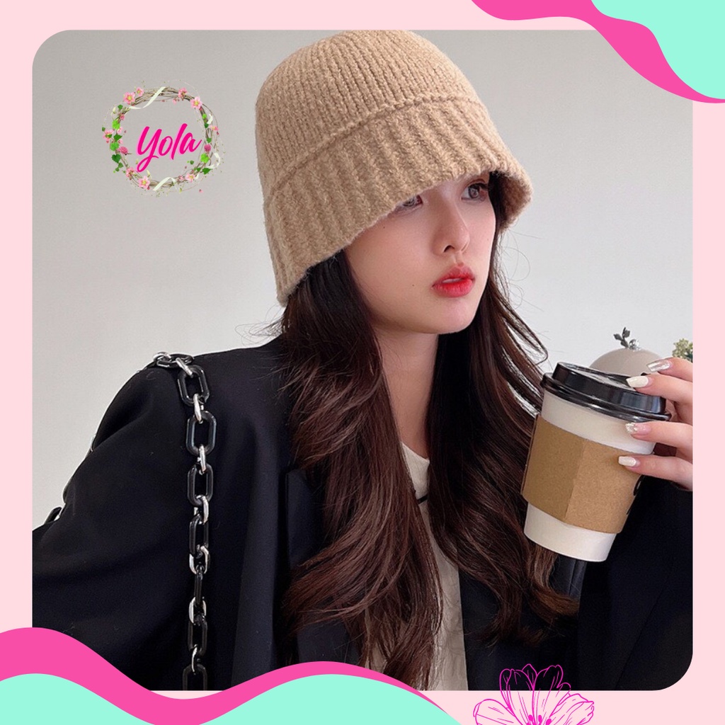 Mũ len nữ giữ ấm Yola shop, mũ bucket len thời trang Hàn Quốc dày giữ ấm mùa đông MULE.003 (QUÀ TẶNG KÈM CỘT TÓC)