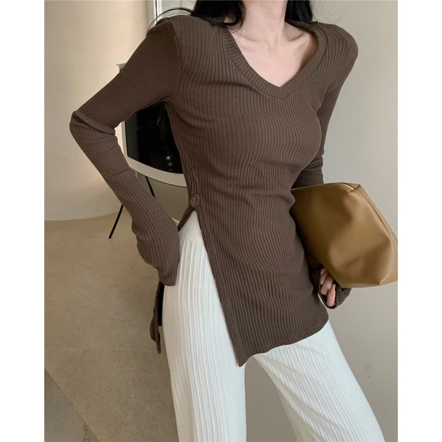 Áo kiểu tay dài dệt kim ôm vừa vặn thời trang dành cho nữ