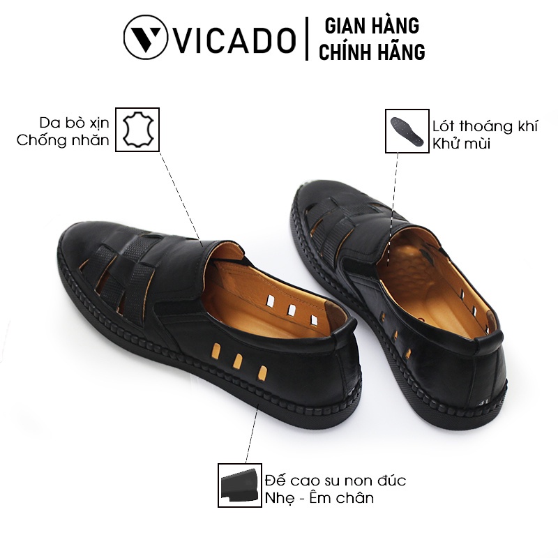 Dây Giày lười nam công sở da bò cao cấp Vicado VO0111 màu đen