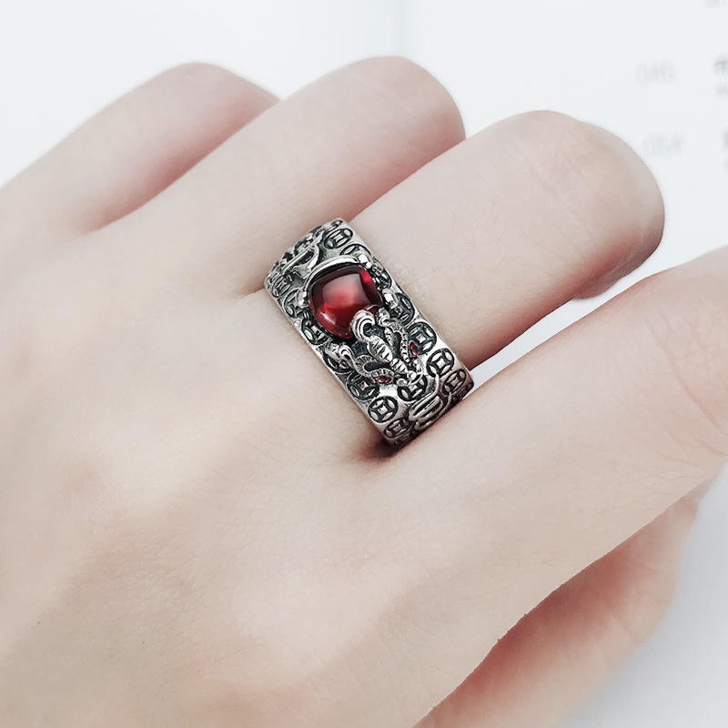 Religious Lucky PiXiu Adjustable Silver Wealth Ring